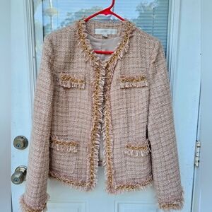 Boston Proper Tweed Jacket with Fringe Details 14